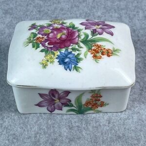 Vintage Japan Bone China Trinket Box Floral Vanity Jewelry Dresser Box with‎ Lid
